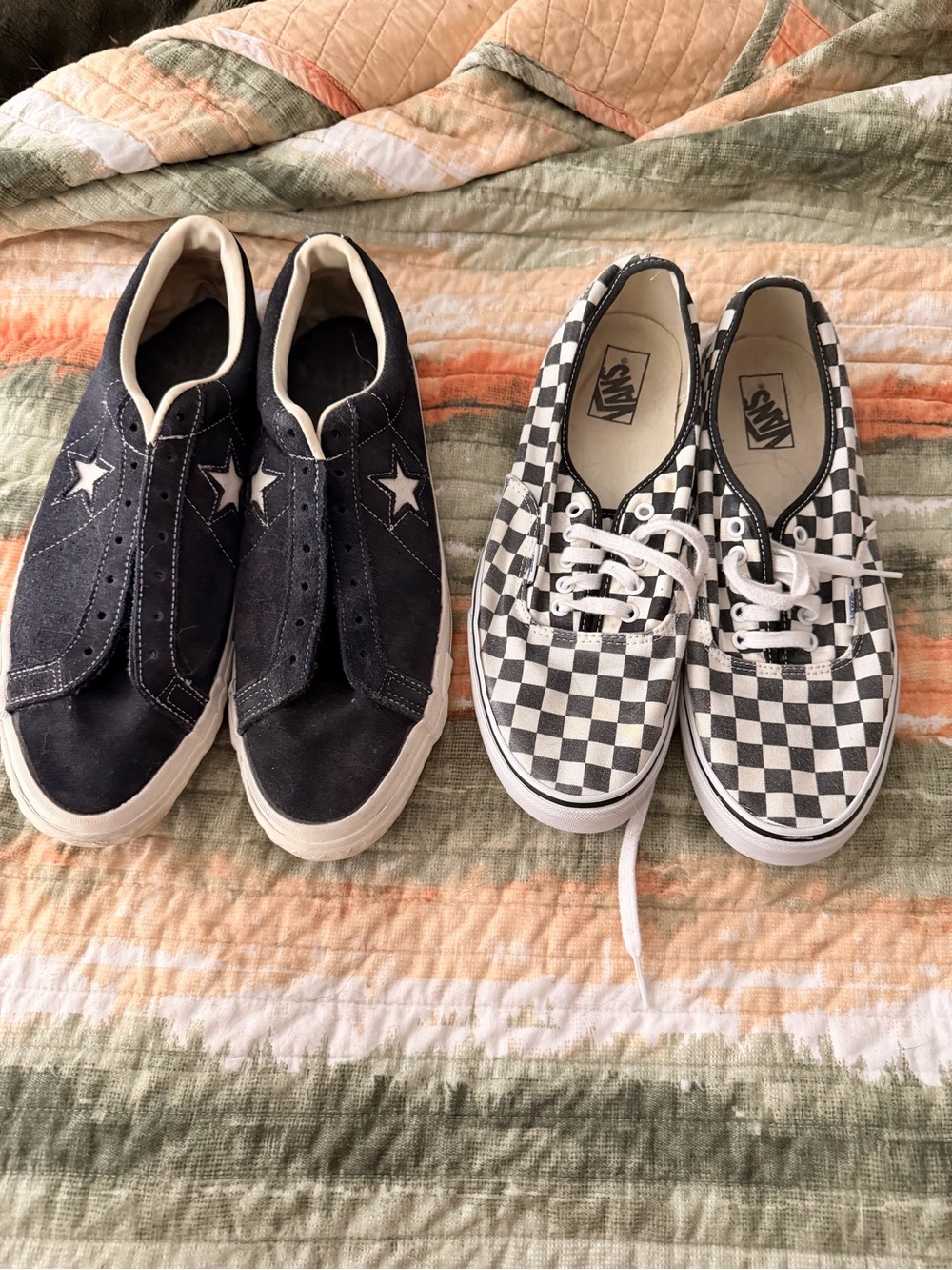 Vans Checkerboard and Converse One Star Canvas Sneakers - Black & White